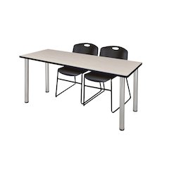 60 x 24 in. Training Table- Maple Top, Chrome Legs & 2 Zeng Chairs- Black