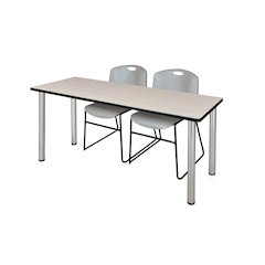 60 x 24 in. Training Table- Maple Top, Chrome Legs & 2 Zeng Chairs- Grey