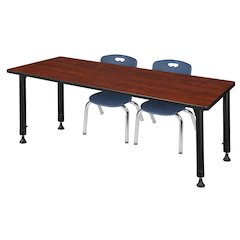 60x30 in. Adjustable Classroom Table- Cherry & 2 Andy 12 in. Stack Chairs- Blue