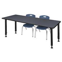 60 x 30 in. Adjustable Classroom Table- Grey & 2 Andy 12 in. Stack Chairs- Blue