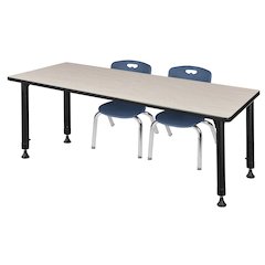 60 x 30 in. Adjustable Classroom Table- Maple & 2 Andy 12 in. Stack Chairs- Blue