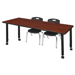 66x24 Mobile Adjustable Classroom Table- Cherry & 2 Andy 12 Stack Chairs- Black