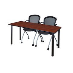 66 x 24 in. Training Table- Cherry Top, Black Legs & 2 Cadence Nesting Chairs