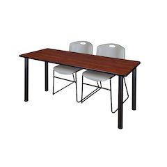 66 x 24 in. Training Table- Cherry Top, Black Legs & 2 Zeng Chairs- Grey
