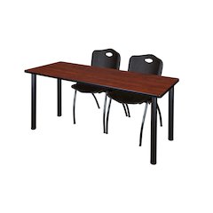 66 x 24 in. Training Table- Cherry Top, Black Legs & 2 M Stack Chairs- Black