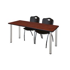 66 x 24 in. Training Table- Cherry Top, Chrome Legs & 2 M Stack Chairs- Black