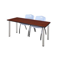 66 x 24 in. Training Table- Cherry Top, Chrome Legs & 2 M Stack Chairs- Grey