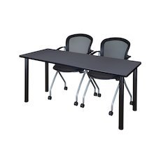 66 x 24 in. Training Table- Grey Top, Black Legs & 2 Cadence Nesting Chairs