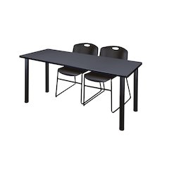 66 x 24 in. Training Table- Grey Top, Black Legs & 2 Zeng Chairs- Black