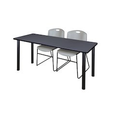 66 x 24 in. Training Table- Grey Top, Black Legs & 2 Zeng Chairs- Grey