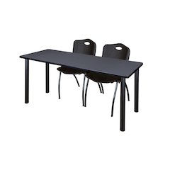 66 x 24 in. Training Table- Grey Top, Black Legs & 2 M Stack Chairs- Black
