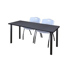 66 x 24 in. Training Table- Grey Top, Black Legs & 2 M Stack Chairs- Grey