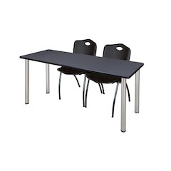 66 x 24 in. Training Table- Grey Top, Chrome Legs & 2 M Stack Chairs- Black