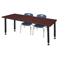 66x24 Adjustable Classroom Table- Mahogany & 2 Andy 12 Stack Chairs- Blue