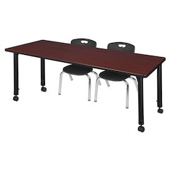 66x24 Mobile Classroom Table- Mahogany & 2 Andy 12 Stack Chairs- Black