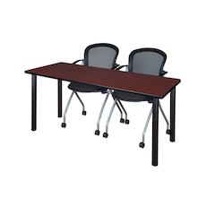 66 x 24 in. Training Table- Mahogany Top, Black Legs & 2 Cadence Nesting Chairs