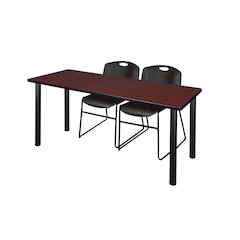 66 x 24 in. Training Table- Mahogany Top, Black Legs & 2 Zeng Chairs- Black