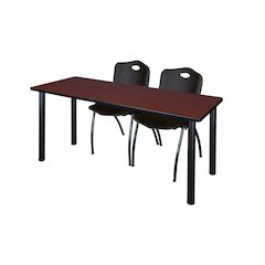 66 x 24 in. Training Table- Mahogany Top, Black Legs & 2 M Stack Chairs- Black