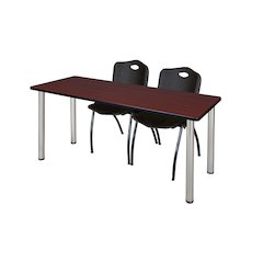 66 x 24 in. Training Table- Mahogany Top, Chrome Legs & 2 M Stack Chairs- Black
