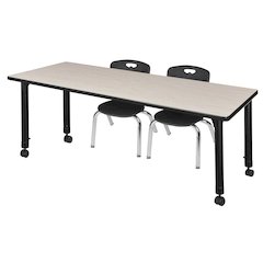 66x24 Mobile Adjustable Classroom Table- Maple & 2 Andy 12 Stack Chairs- Black