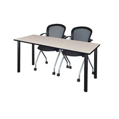 66 x 24 in. Training Table- Maple Top, Black Legs & 2 Cadence Nesting Chairs