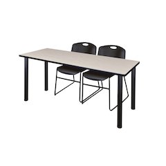 66 x 24 in. Training Table- Maple Top, Black Legs & 2 Zeng Chairs- Black