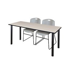 66 x 24 in. Training Table- Maple Top, Black Legs & 2 Zeng Chairs- Grey