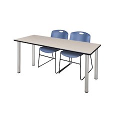 66 x 24 in. Training Table- Maple Top, Chrome Legs & 2 Zeng Chairs- Blue