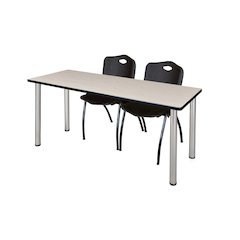 66 x 24 in. Training Table- Maple Top, Chrome Legs & 2 M Stack Chairs- Black