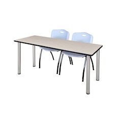 66 x 24 in. Training Table- Maple Top, Chrome Legs & 2 M Stack Chairs- Grey