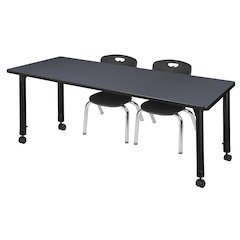 66x30 Mobile Adjustable Classroom Table- Grey & 2 Andy 12 Stack Chairs- Black