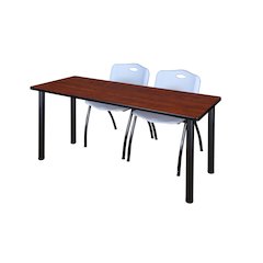 72 x 24 in. Training Table- Cherry Top, Black Legs & 2 M Stack Chairs- Grey