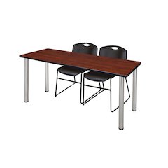 72 x 24 in. Training Table- Cherry Top, Chrome Legs & 2 Zeng Chairs- Black
