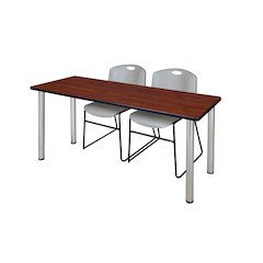 72 x 24 in. Training Table- Cherry Top, Chrome Legs & 2 Zeng Chairs- Grey
