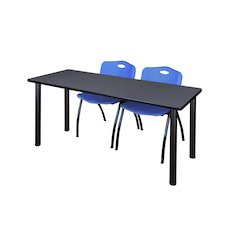 72 x 24 in. Training Table- Grey Top, Black Legs & 2 M Stack Chairs- Blue