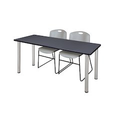 72 x 24 in. Training Table- Grey Top, Chrome Legs & 2 Zeng Chairs- Grey
