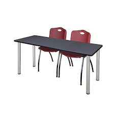 72 x 24 in. Training Table- Grey Top, Chrome Legs & 2 M Stack Chairs- Burgundy