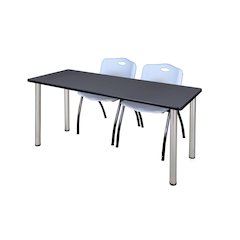 72 x 24 in. Training Table- Grey Top, Chrome Legs & 2 M Stack Chairs- Grey