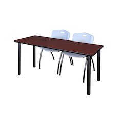 72 x 24 in. Training Table- Mahogany Top, Black Legs & 2 M Stack Chairs- Grey