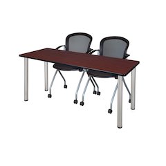 72 x 24 in. Training Table- Mahogany Top, Chrome Legs & 2 Cadence Nesting Chairs