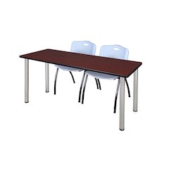 72 x 24 in. Training Table- Mahogany Top, Chrome Legs & 2 M Stack Chairs- Grey