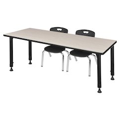 72x24 in. Adjustable Classroom Table- Maple & 2 Andy 12 in. Stack Chairs- Black