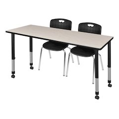 72x24 Mobile Adjustable Classroom Table- Maple & 2 Andy 18 Stack Chairs- Black
