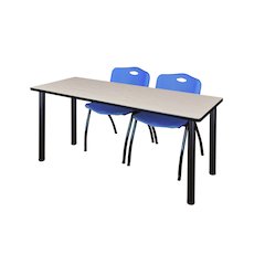 72 x 24 in. Training Table- Maple Top, Black Legs & 2 M Stack Chairs- Blue