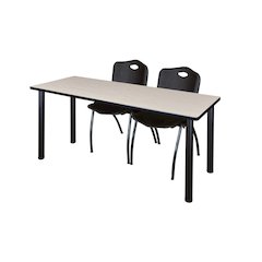 72 x 24 in. Training Table- Maple Top, Black Legs & 2 M Stack Chairs- Black