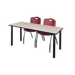 72 x 24 in. Training Table- Maple Top, Black Legs & 2 M Stack Chairs- Burgundy