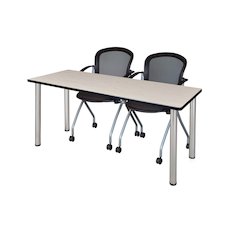 72 x 24 in. Training Table- Maple Top, Chrome Legs & 2 Cadence Nesting Chairs