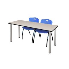 72 x 24 in. Training Table- Maple Top, Chrome Legs & 2 M Stack Chairs- Blue