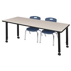 72x30 Mobile Adjustable Classroom Table- Maple & 2 Andy 12 Stack Chairs- Blue