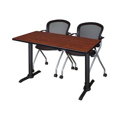 48 x 24 in. T-Base Training Seminar Table- Cherry & 2 Cadence Nesting Chairs